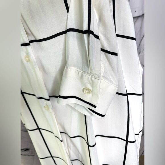 H&M White Long Tunic Top, Shirt Windowpane 10 - Picture 3 of 7